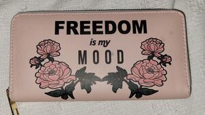 Pink Zip Around Wallet Faux Leather Card Slots Pockets Freedom is my Mood Floral